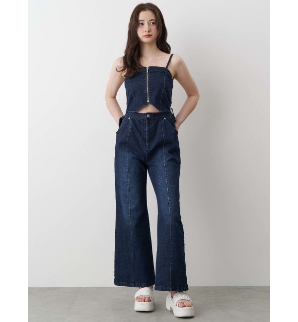 CALNAMUR「BACK RIBBON DENIM ALL IN ONE/バックリボンデニムオールインワン」|ワンピース|