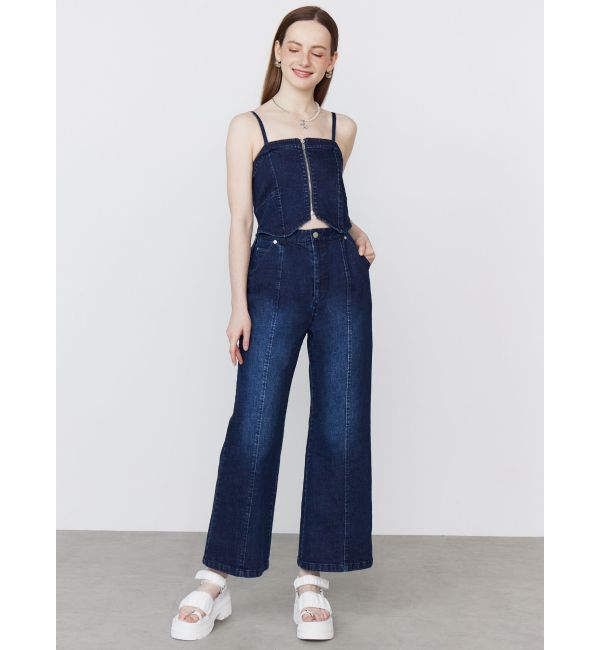 CALNAMUR「BACK RIBBON DENIM ALL IN ONE/バックリボンデニムオールインワン」|ワンピース|