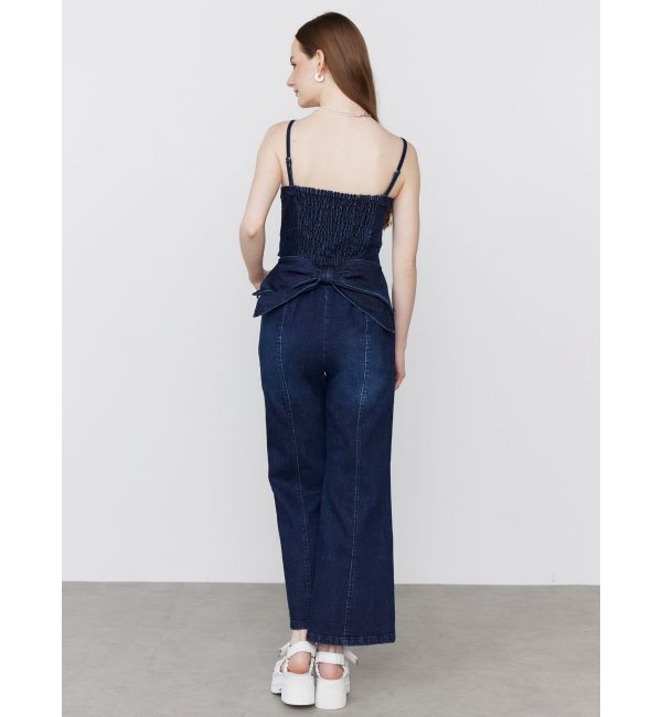 CALNAMUR「BACK RIBBON DENIM ALL IN ONE/バックリボンデニムオールインワン」|ワンピース|