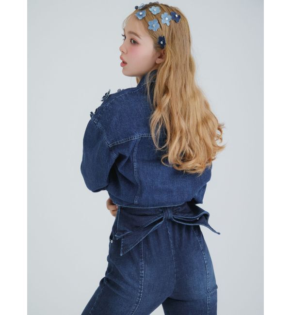 CALNAMUR「BACK RIBBON DENIM ALL IN ONE/バックリボンデニムオールインワン」|ワンピース|