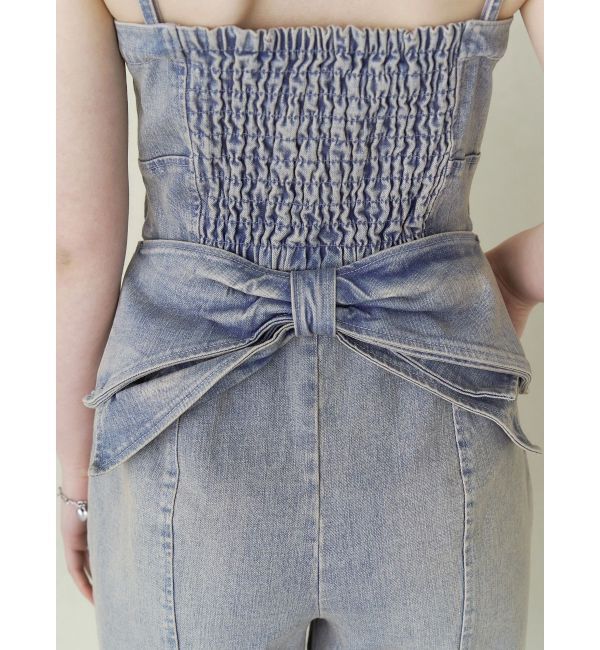 CALNAMUR「BACK RIBBON DENIM ALL IN ONE/バックリボンデニムオールインワン」|ワンピース|