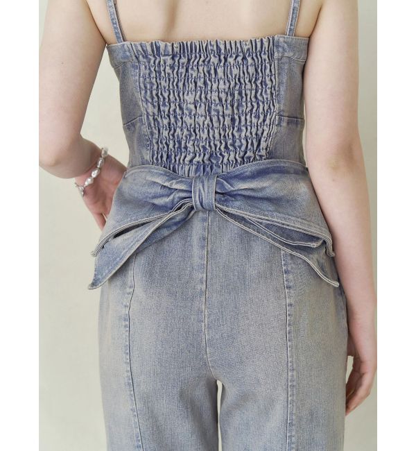 CALNAMUR「BACK RIBBON DENIM ALL IN ONE/バックリボンデニムオールインワン」|ワンピース|