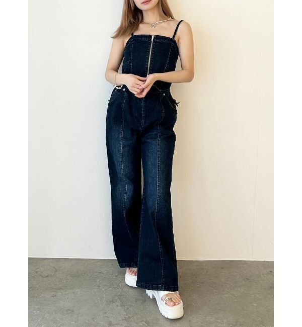 CALNAMUR「BACK RIBBON DENIM ALL IN ONE/バックリボンデニムオールインワン」|ワンピース|