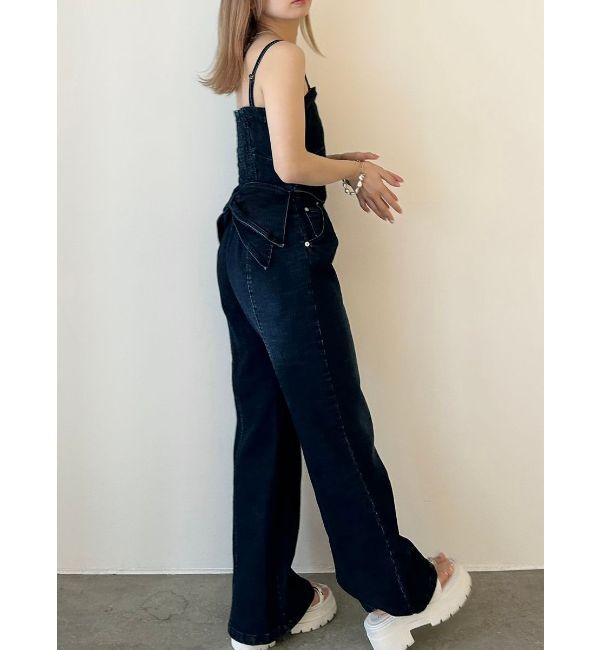 CALNAMUR「BACK RIBBON DENIM ALL IN ONE/バックリボンデニムオールインワン」|ワンピース|