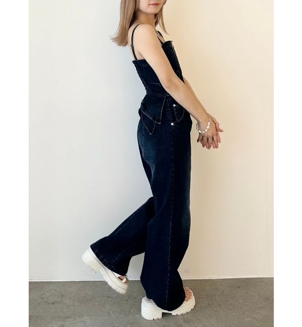 CALNAMUR「BACK RIBBON DENIM ALL IN ONE/バックリボンデニムオールインワン」|ワンピース|