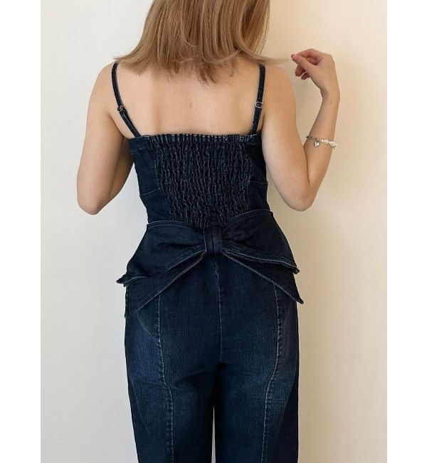 CALNAMUR「BACK RIBBON DENIM ALL IN ONE/バックリボンデニムオールインワン」|ワンピース|