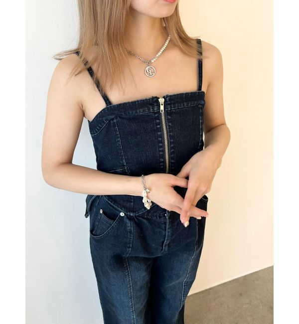 CALNAMUR「BACK RIBBON DENIM ALL IN ONE/バックリボンデニムオールインワン」|ワンピース|