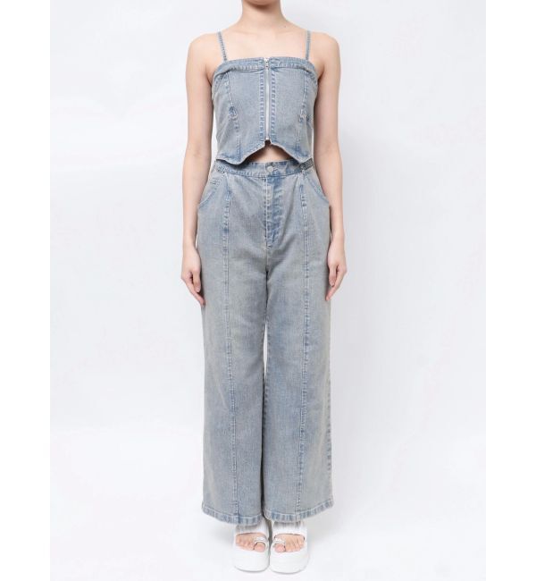 CALNAMUR「BACK RIBBON DENIM ALL IN ONE/バックリボンデニムオールインワン」|ワンピース|