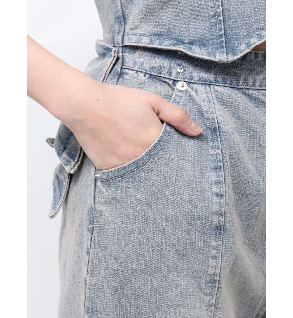 CALNAMUR「BACK RIBBON DENIM ALL IN ONE/バックリボンデニムオールインワン」|ワンピース|