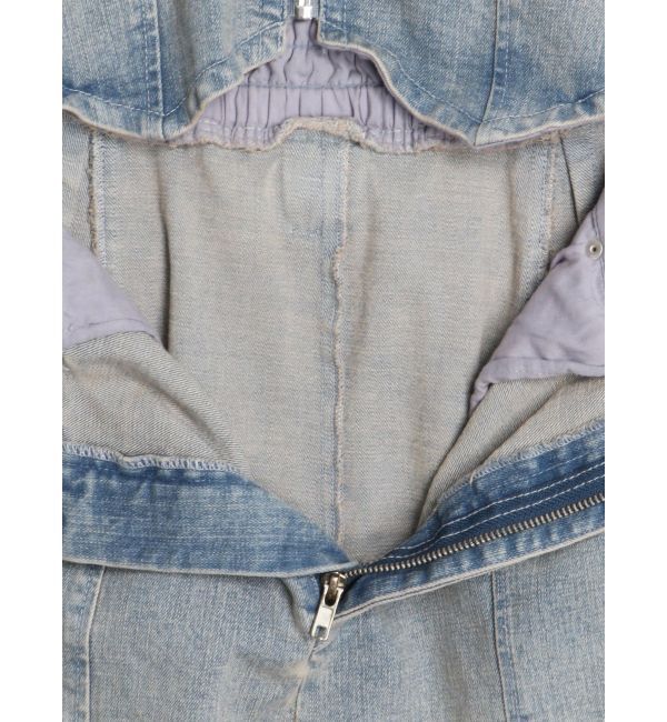 CALNAMUR「BACK RIBBON DENIM ALL IN ONE/バックリボンデニムオールインワン」|ワンピース|