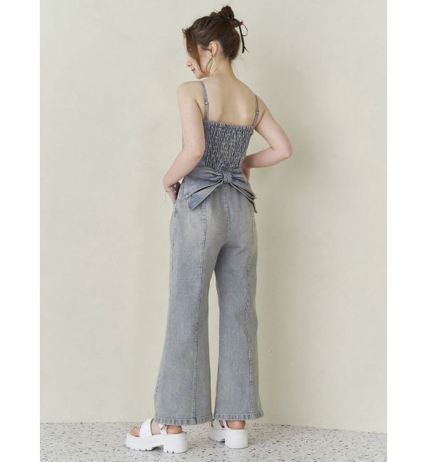 CALNAMUR「BACK RIBBON DENIM ALL IN ONE/バックリボンデニムオールインワン」|ワンピース|