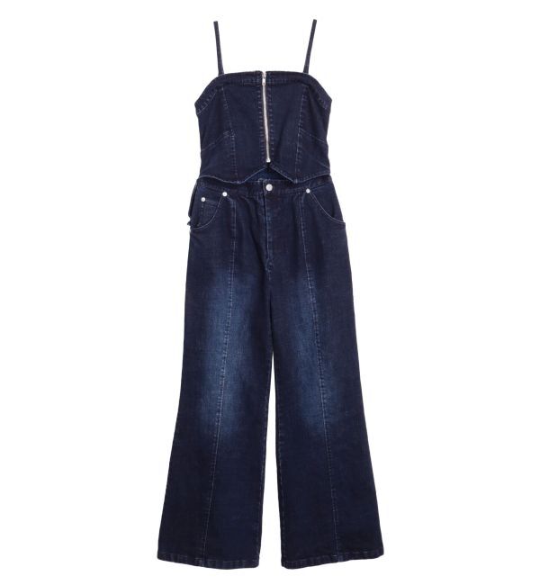 CALNAMUR「BACK RIBBON DENIM ALL IN ONE/バックリボンデニムオールインワン」|ワンピース|