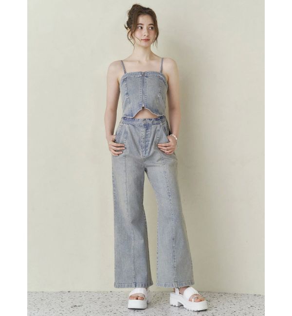 CALNAMUR「BACK RIBBON DENIM ALL IN ONE/バックリボンデニムオールインワン」|ワンピース|