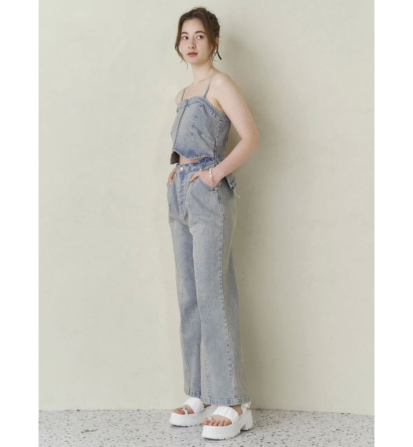 CALNAMUR「BACK RIBBON DENIM ALL IN ONE/バックリボンデニムオールインワン」|ワンピース|