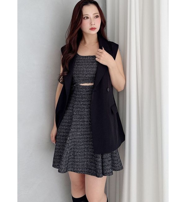 MERCURYDUO「カットアウトツイードミニマーメイドワンピース」|ワンピース|