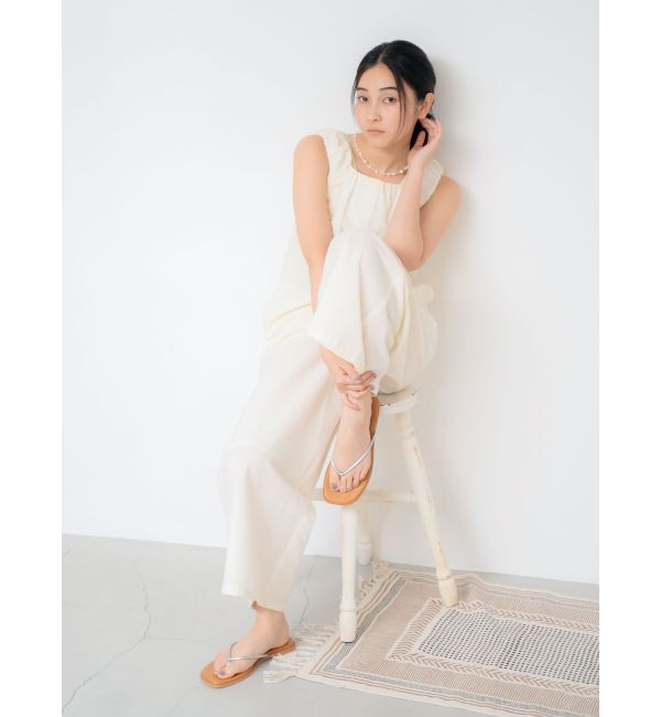 Ungrid「スクエアネックギャザーデザインロンパース」|オールインワン|