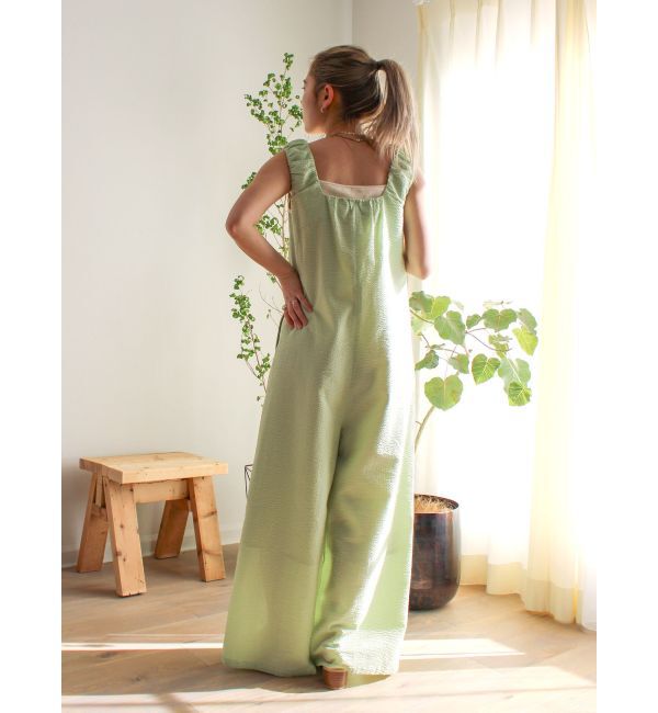 Ungrid「スクエアネックギャザーデザインロンパース」|オールインワン|