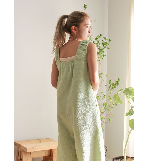 Ungrid「スクエアネックギャザーデザインロンパース」|オールインワン|