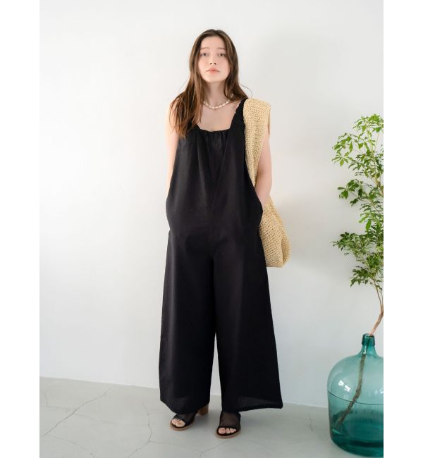 Ungrid「スクエアネックギャザーデザインロンパース」|オールインワン|