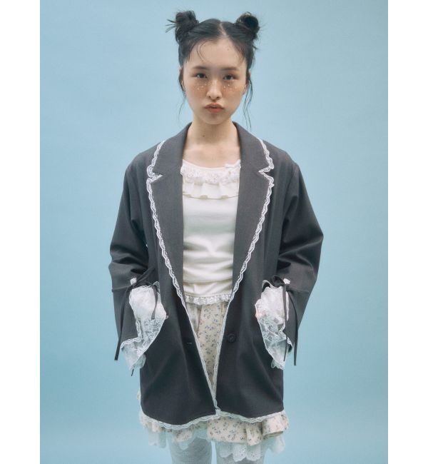 merry jenny「lace slit ribbon jacket」|テーラードジャケット|グレー