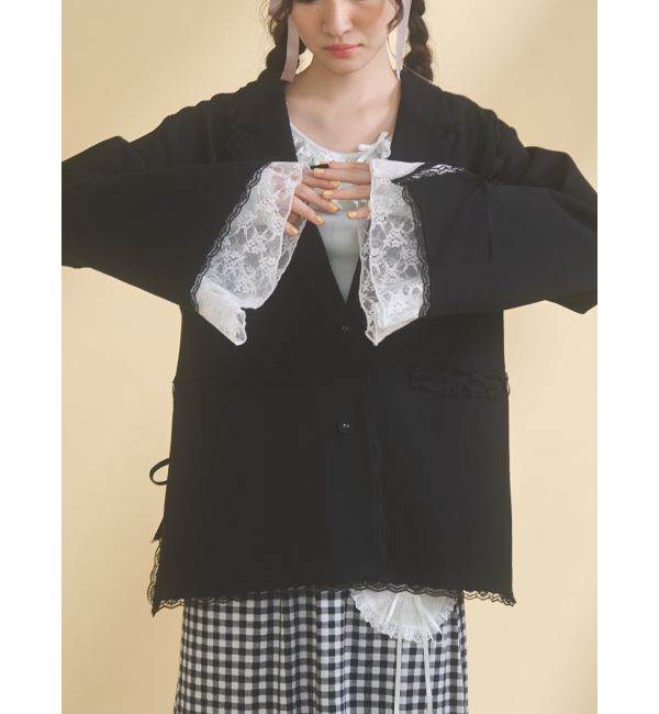 merry jenny「lace slit ribbon jacket」|テーラードジャケット|ブラック