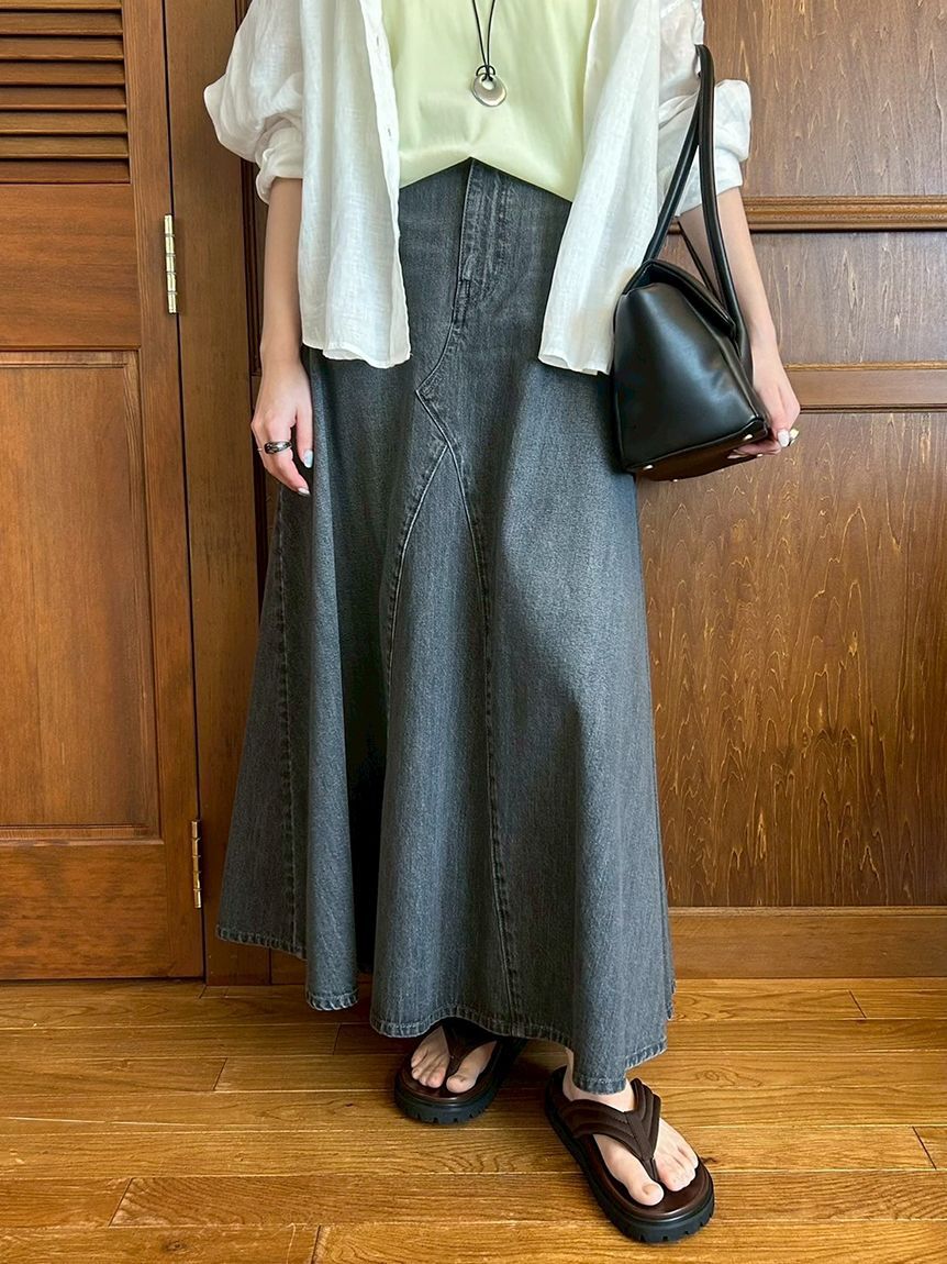 Mila Owen「後ろゴムマチデザインフレアデニムスカート【ウォッシャブル】」|スカート|GRY