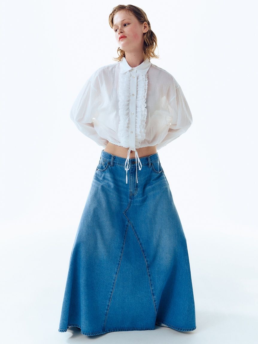 Mila Owen「後ろゴムマチデザインフレアデニムスカート【ウォッシャブル】」|スカート|