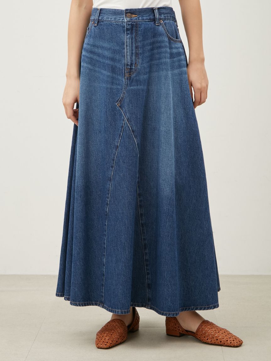 Mila Owen「後ろゴムマチデザインフレアデニムスカート【ウォッシャブル】」|スカート|