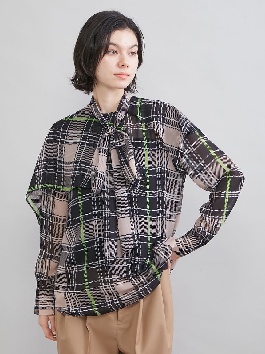 Mila Owen「チェックボウタイブラウス」|シャツ・ブラウス|BLK