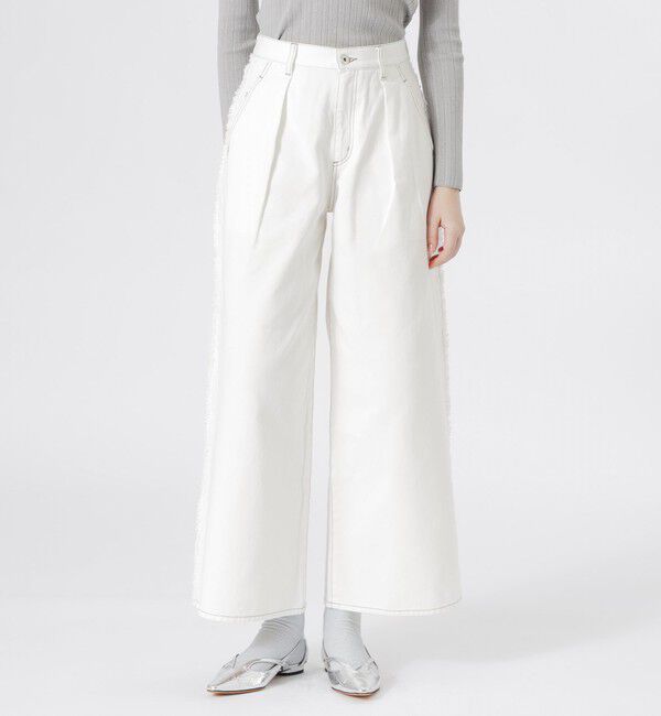  「サイドフリンジワイドデニム」|デニム|ホワイト