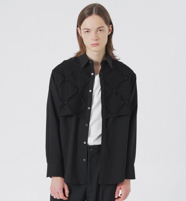  「コードレースコンビシャツ」|シャツ・ブラウス|ブラック
