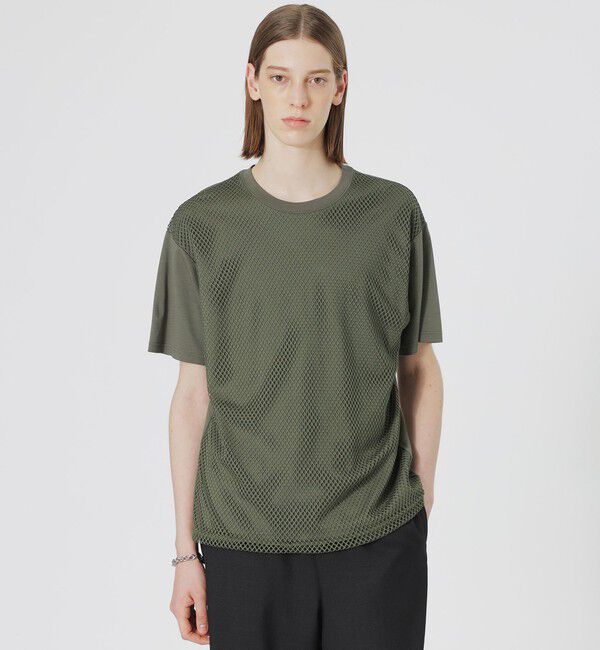  「メッシュレースコンビTシャツ」|Tシャツ・カットソー|ライトグリーン