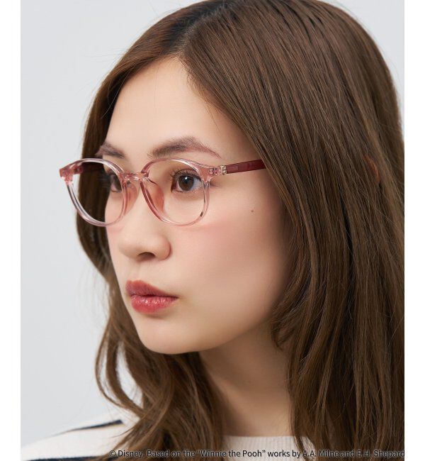  「 ボストン型 メガネ | 軽量、伊達めがね、読書、くまのプーさん Zoff  レンズ交換券付 レンズ交換券付」|メガネ|ライトピンク