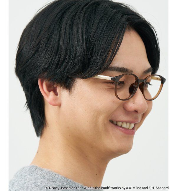  「 ボストン型 メガネ | 軽量、伊達めがね、読書、くまのプーさん Zoff  レンズ交換券付 レンズ交換券付」|メガネ|