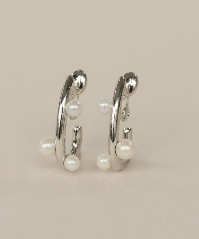  「Bubbloop U字3粒パールイヤリング　ノンホールピアス」|イヤリング|シルバー系