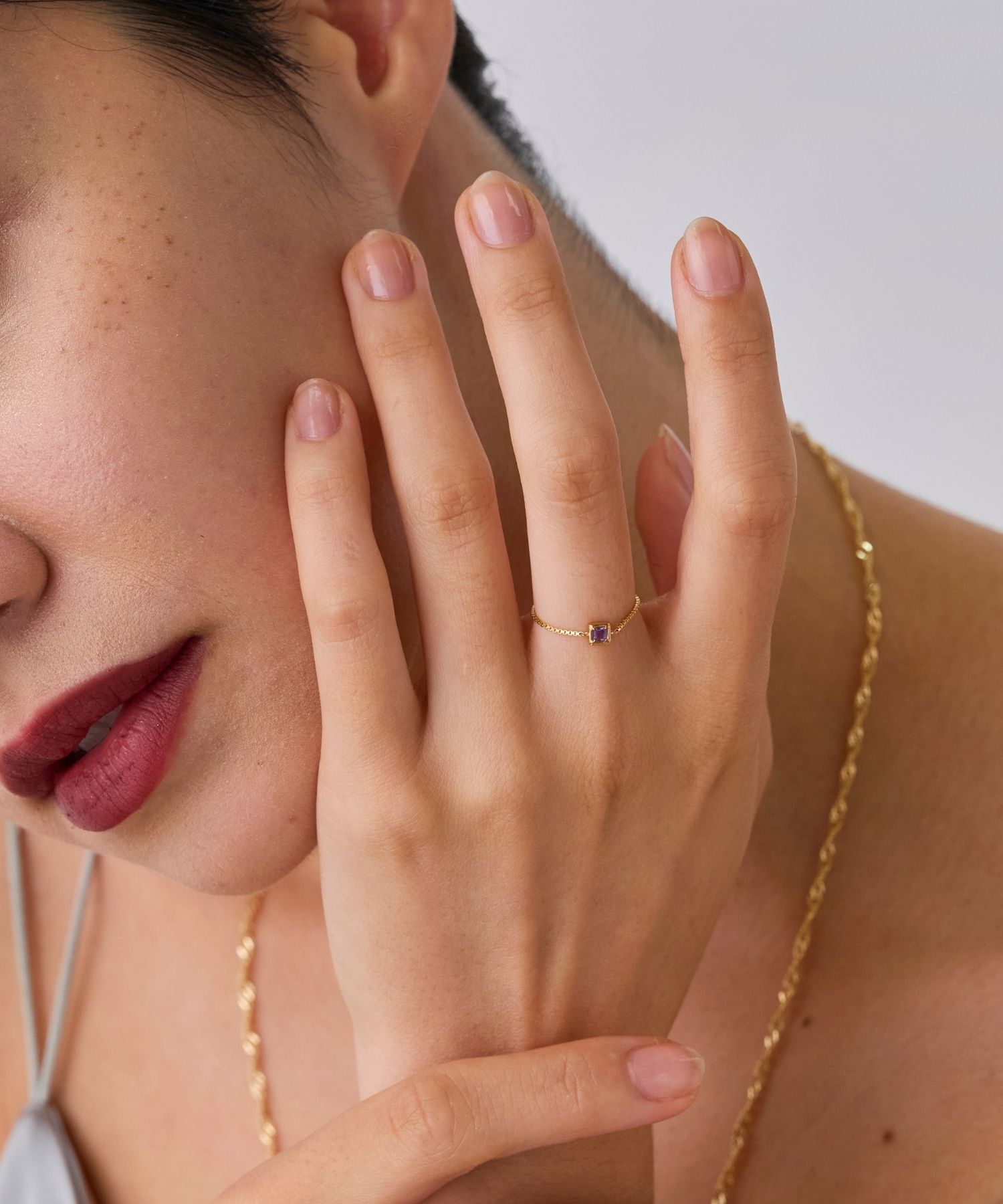 JUPITER「【K10】天然石チェーンリング/2月誕生石/アメシスト」|リング|