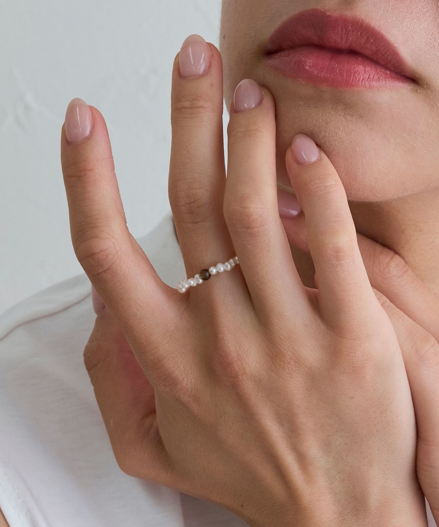 JUPITER「淡水パール&times;天然石リング/ゴム仕様　　スモーキークォーツ」|リング|