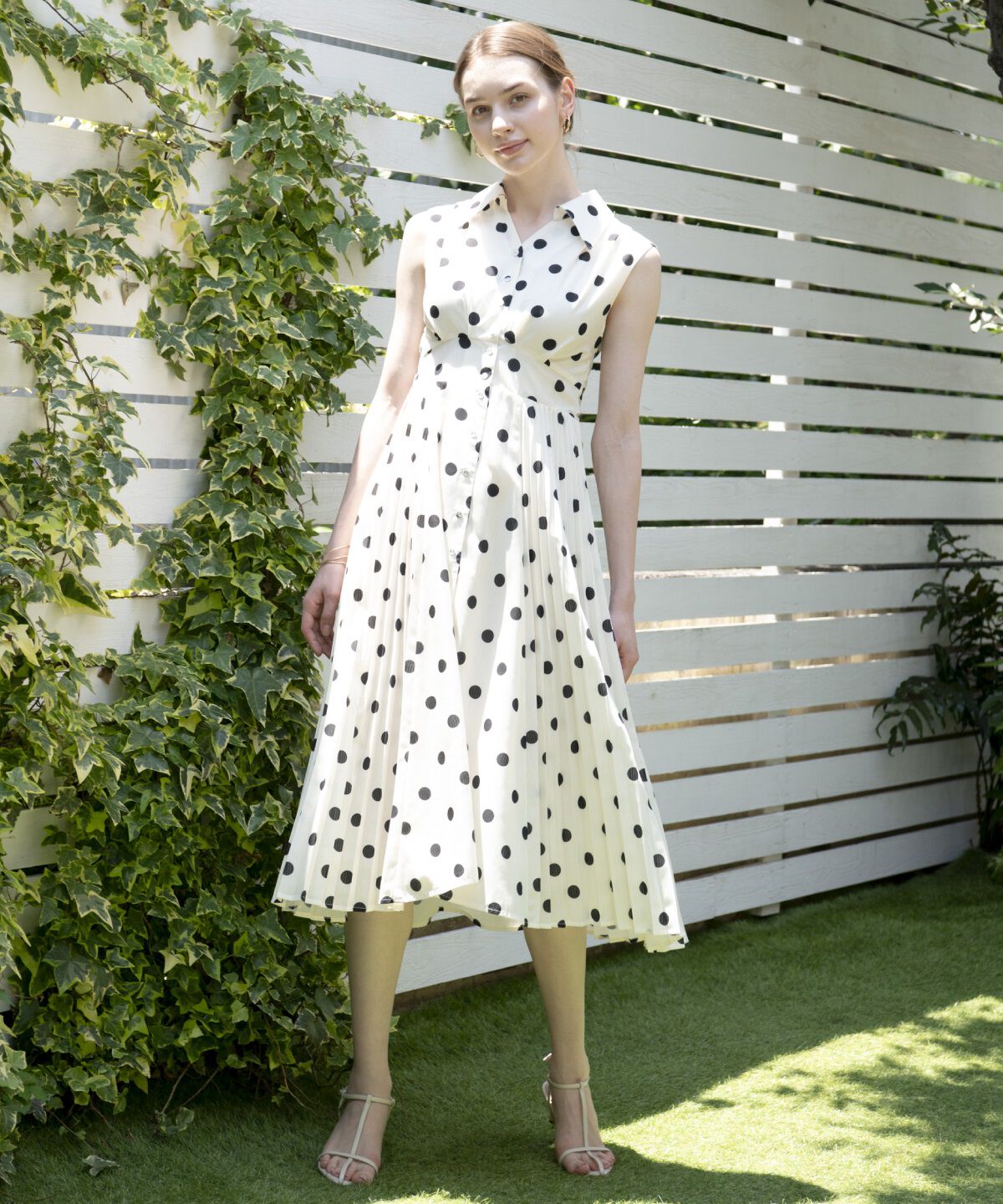 アンドクチュール「シアープリントサイドプリーツワンピース」|ワンピース|