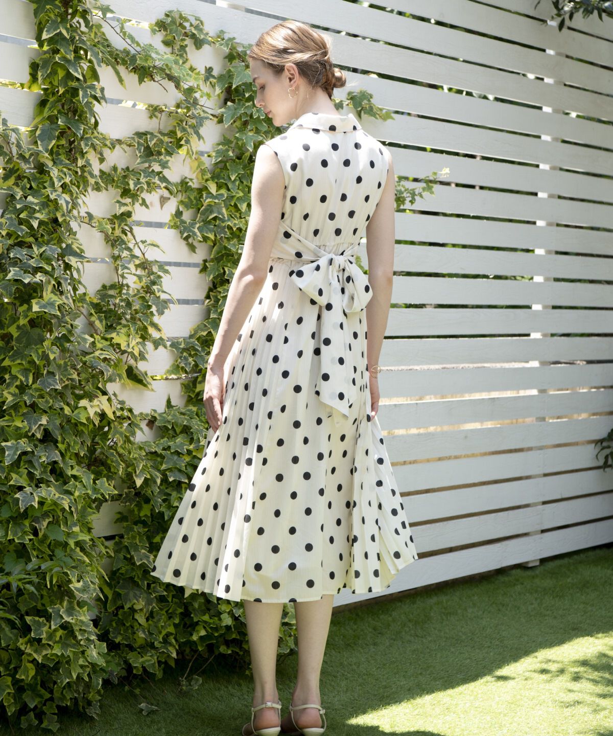 アンドクチュール「シアープリントサイドプリーツワンピース」|ワンピース|