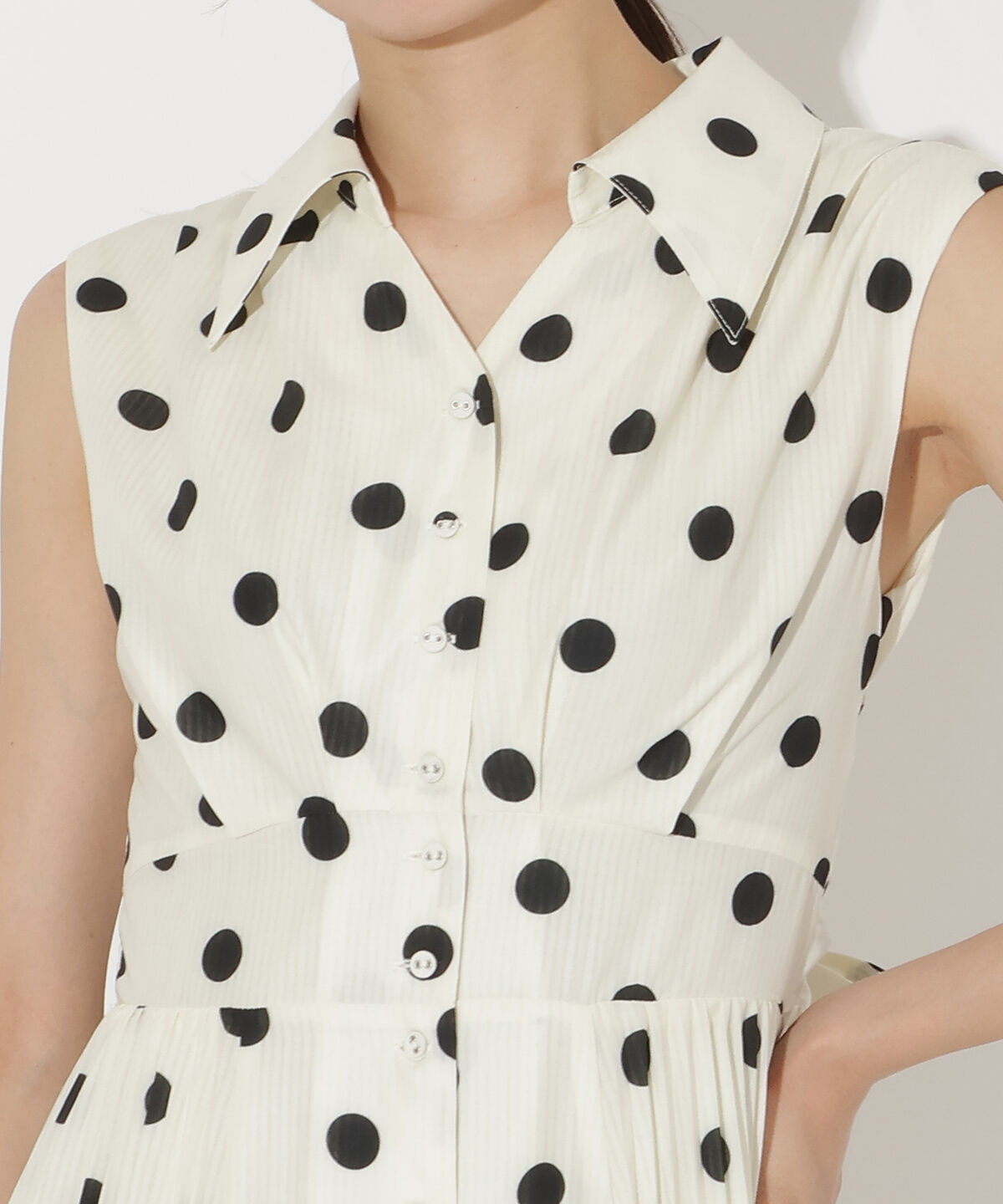 アンドクチュール「シアープリントサイドプリーツワンピース」|ワンピース|