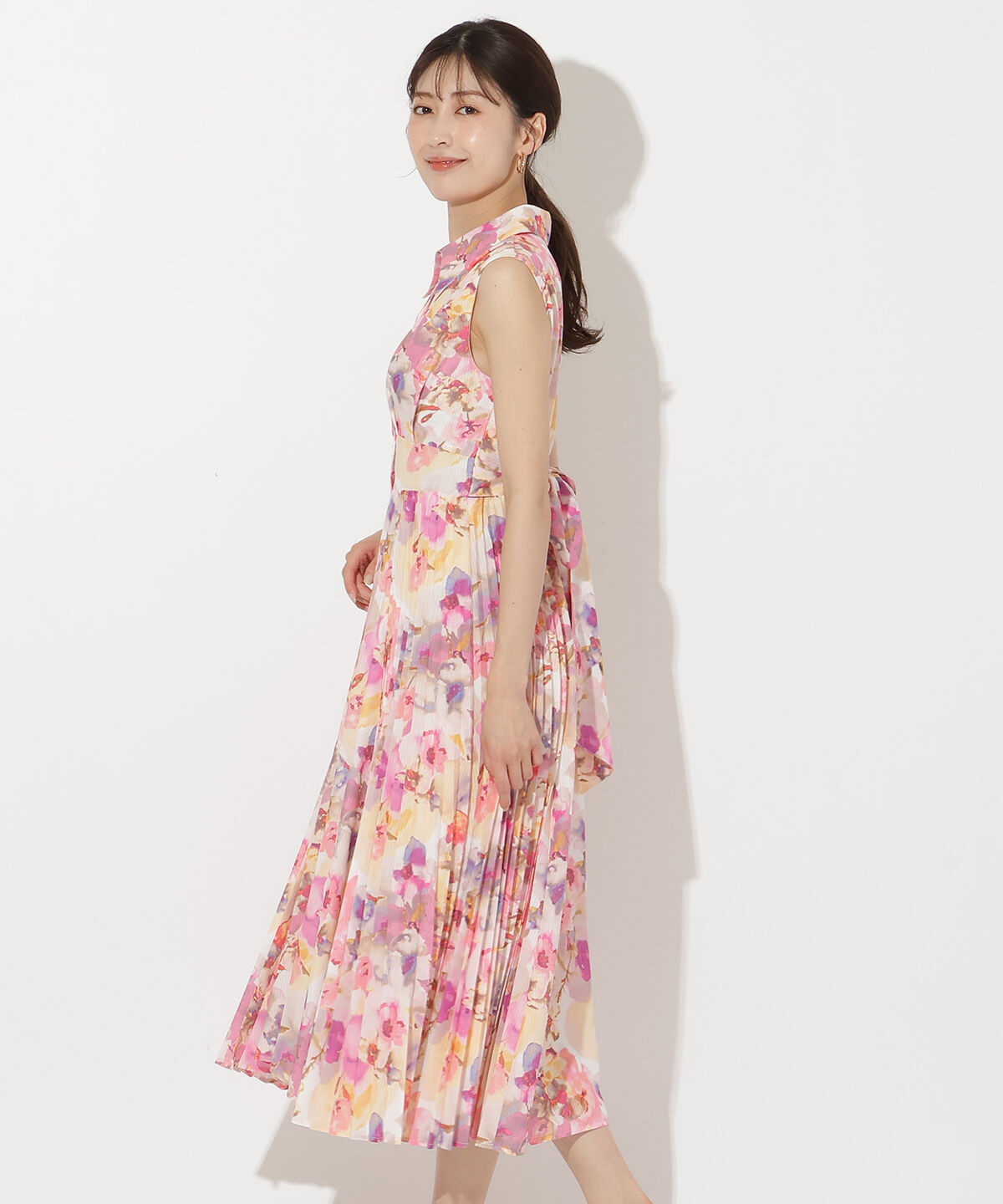 アンドクチュール「シアープリントサイドプリーツワンピース」|ワンピース|