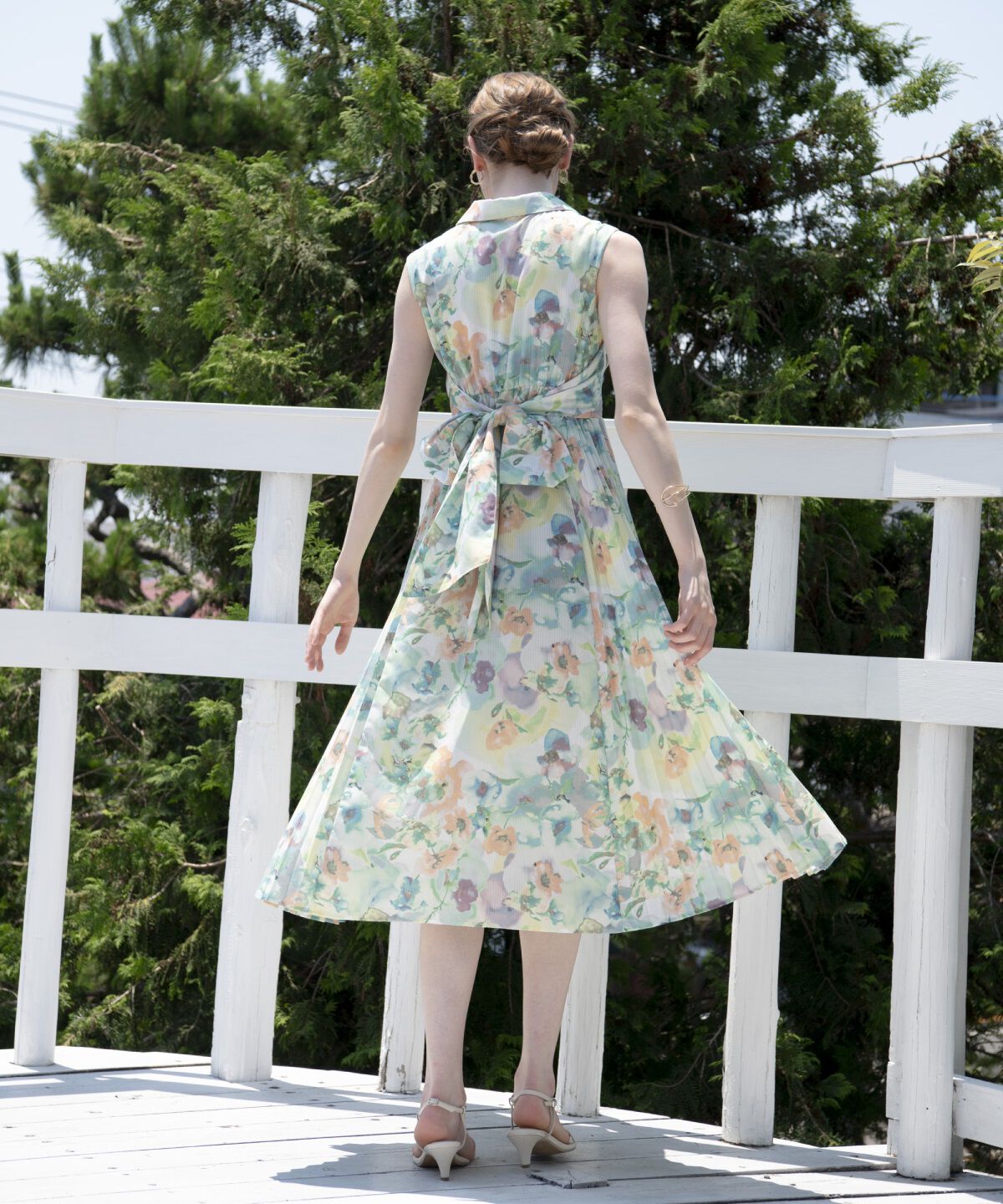 アンドクチュール「シアープリントサイドプリーツワンピース」|ワンピース|