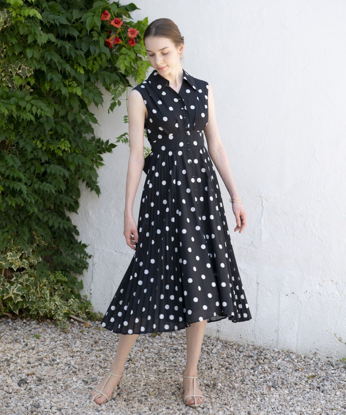 アンドクチュール「シアープリントサイドプリーツワンピース」|ワンピース|