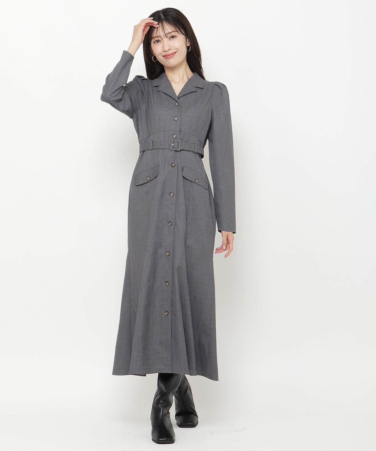 アンドクチュール「パワショルテーラーカラー長袖ワンピース」|ワンピース|