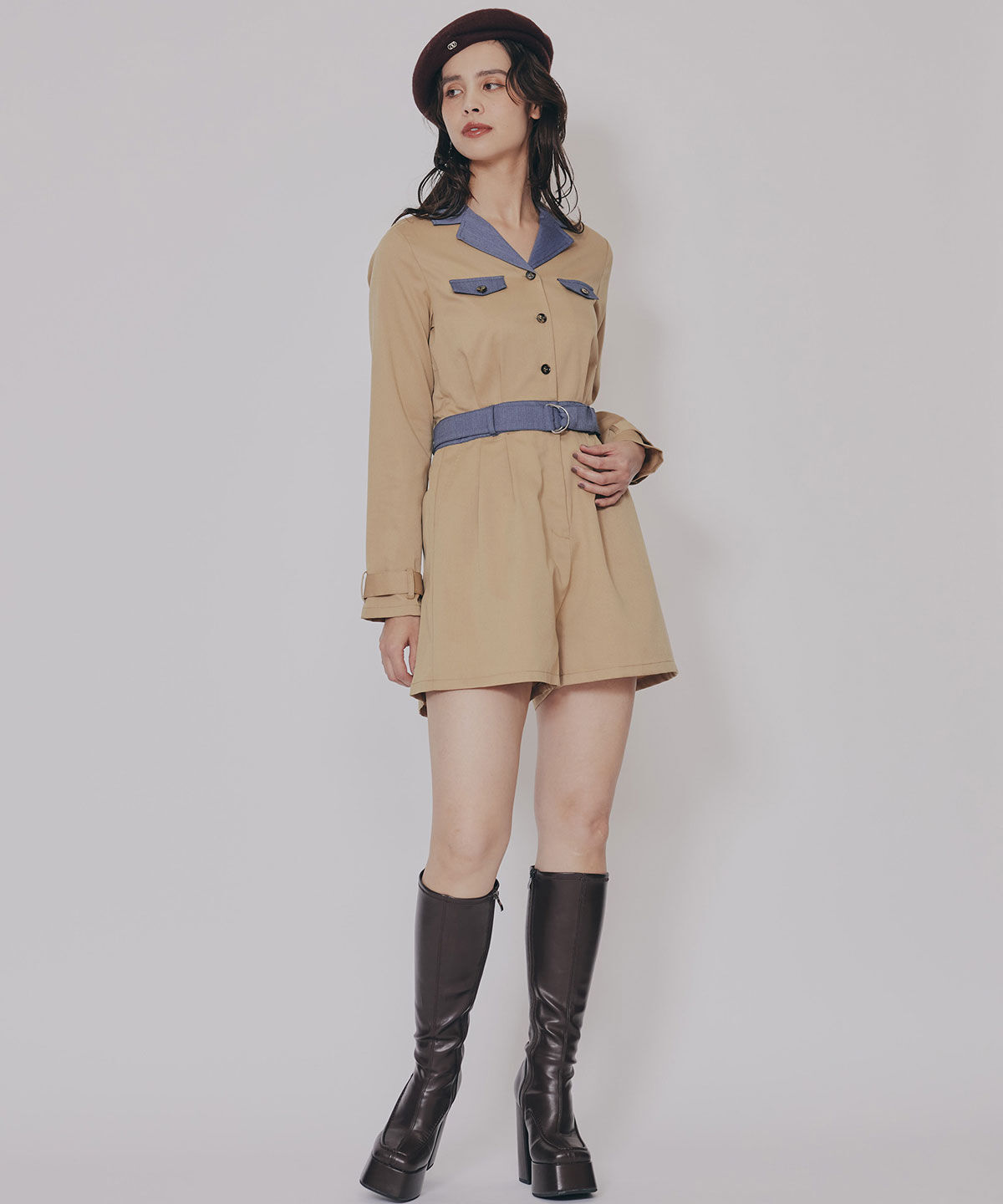 REDYAZEL「バイカラーベルトショートオールインワン」|オールインワン|