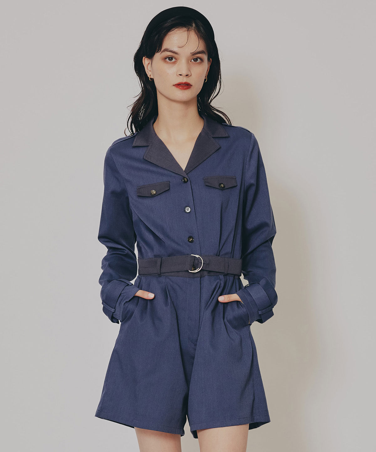 REDYAZEL「バイカラーベルトショートオールインワン」|オールインワン|ネイビー