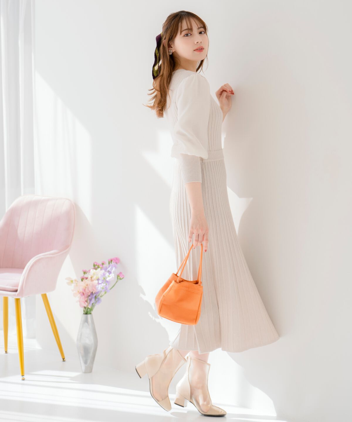 WILLSELECTION「袖オーガンジーニットワンピース」|ワンピース|