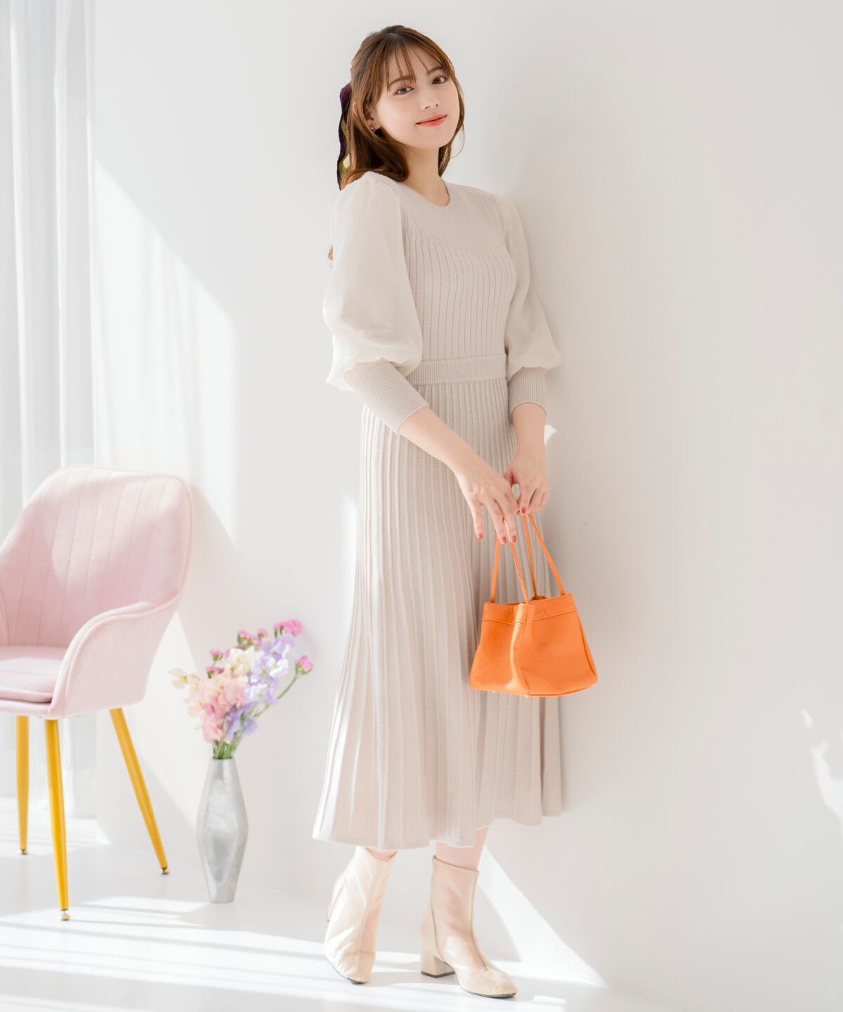 WILLSELECTION「袖オーガンジーニットワンピース」|ワンピース|