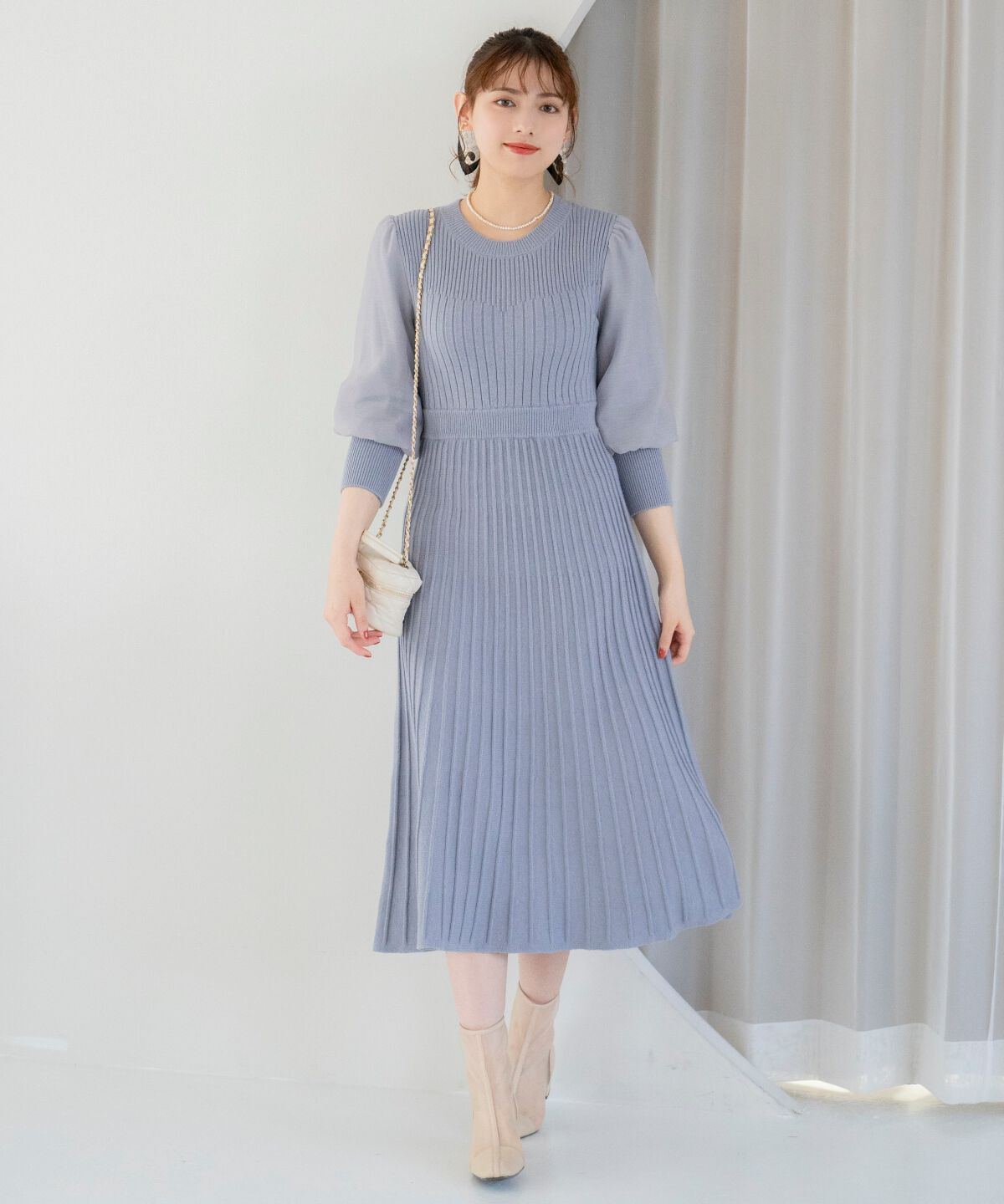 WILLSELECTION「袖オーガンジーニットワンピース」|ワンピース|