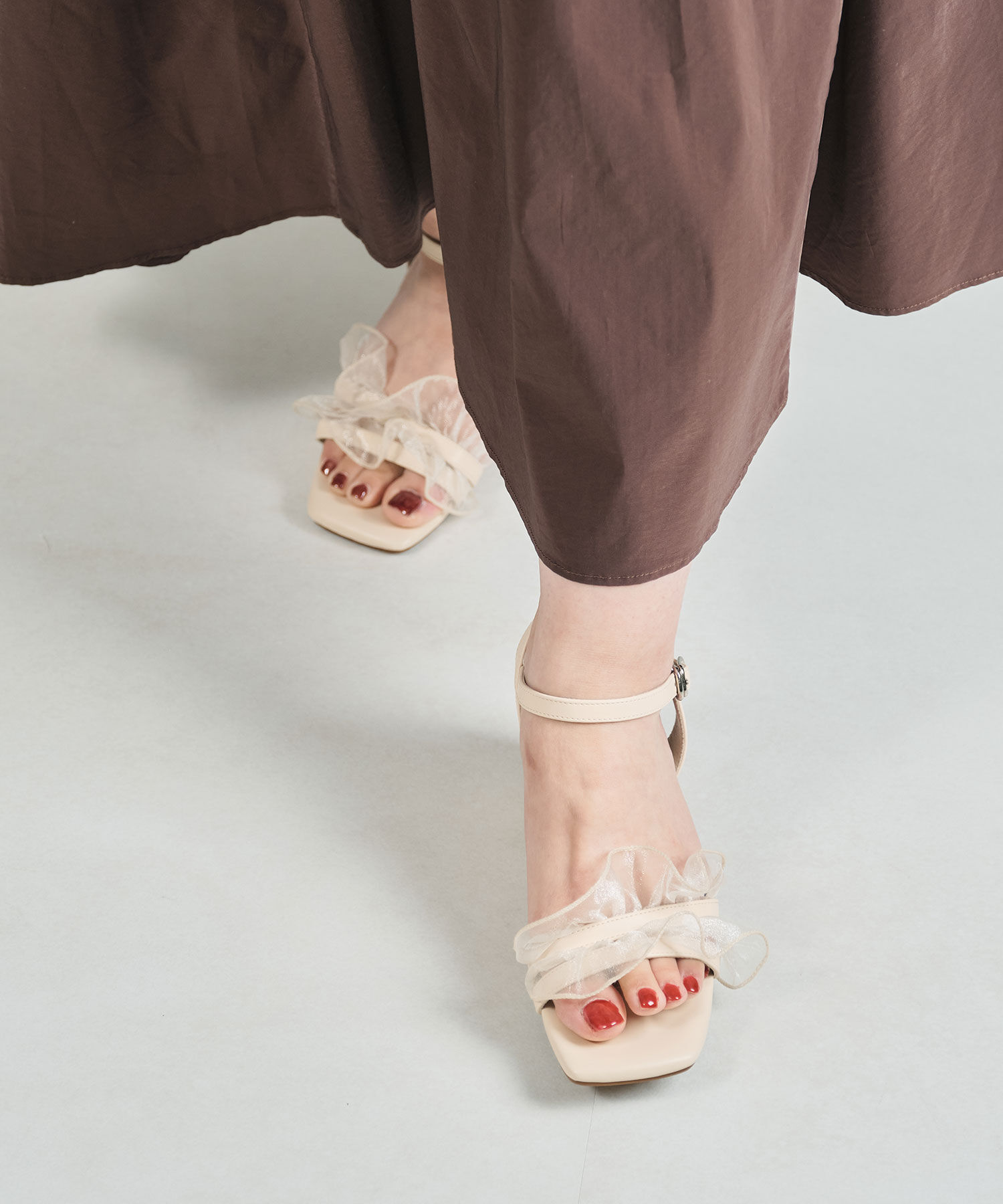 ORiental TRaffic「【WEB限定】フリルストラップヒールサンダル/55210 トレンド 人気 ヒール7cm」|サンダル|